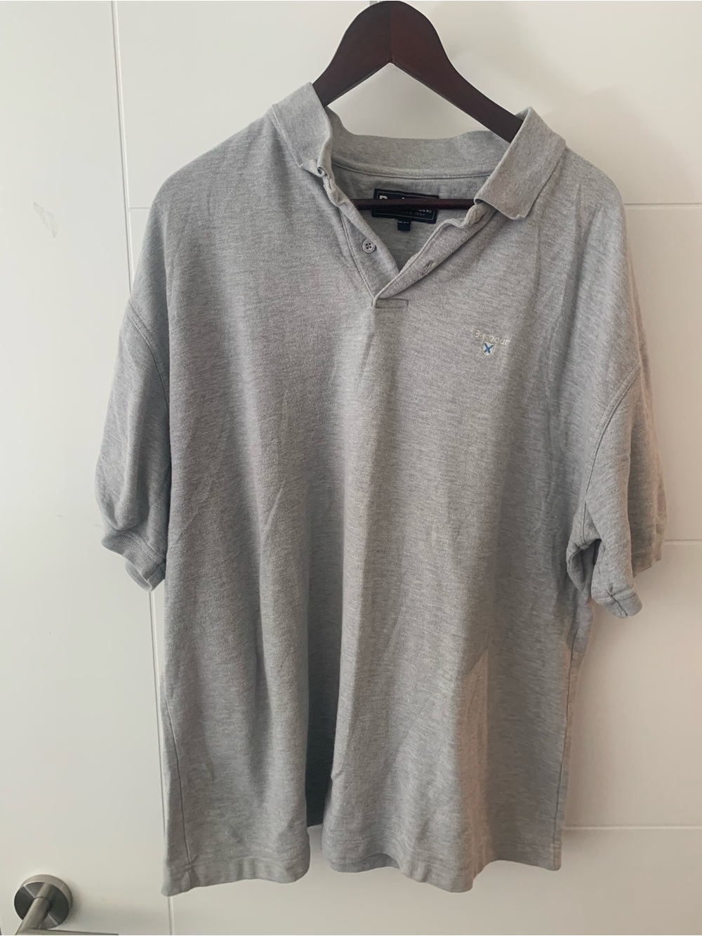 Barbour Light Grey Polo with Subtle Embroidered Chest Motif A16